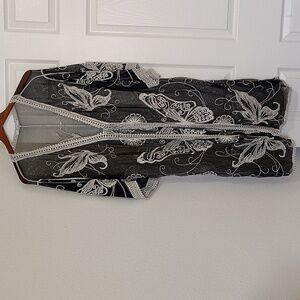 Black and White Embroidered Flowy Coverup